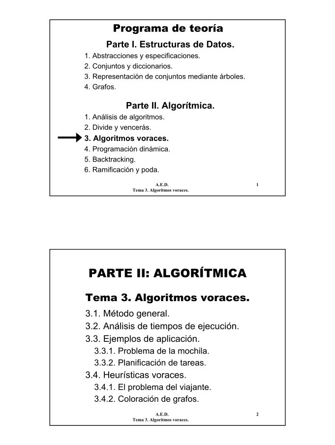 Imágen de pdf Tema 3. Algoritmos voraces - Parte I. Estructuras de Datos