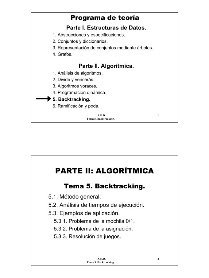 Imágen de pdf Tema 5. Backtracking - Parte I. Estructuras de Datos