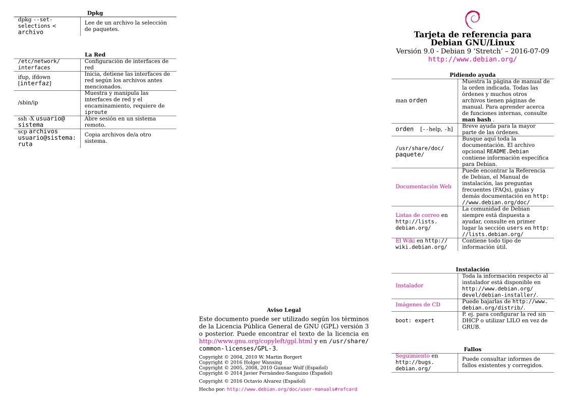 Imágen de pdf Tarjeta de referencia para Debian GNU/Linux