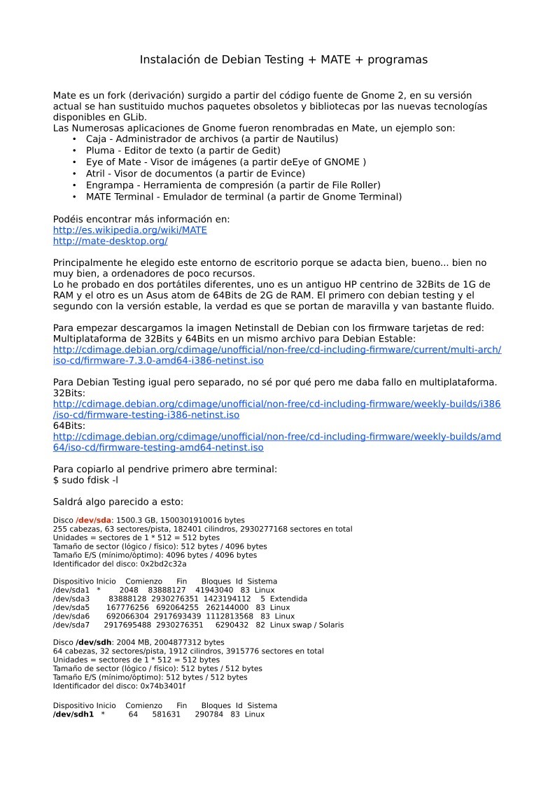 Imágen de pdf Instalación de Debian Testing + MATE + programas