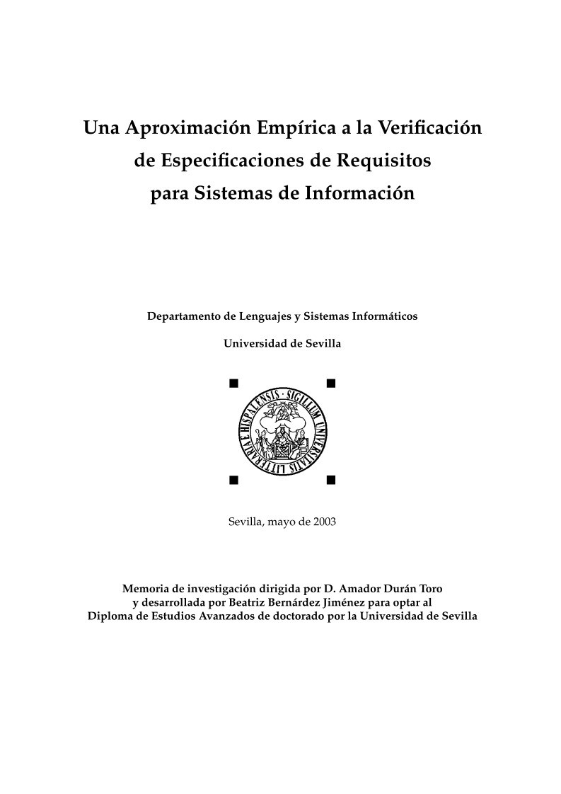 Imágen de pdf Una Aproximación Empírica a la Verificación de Especificaciones de Requisitos para Sistemas de Información