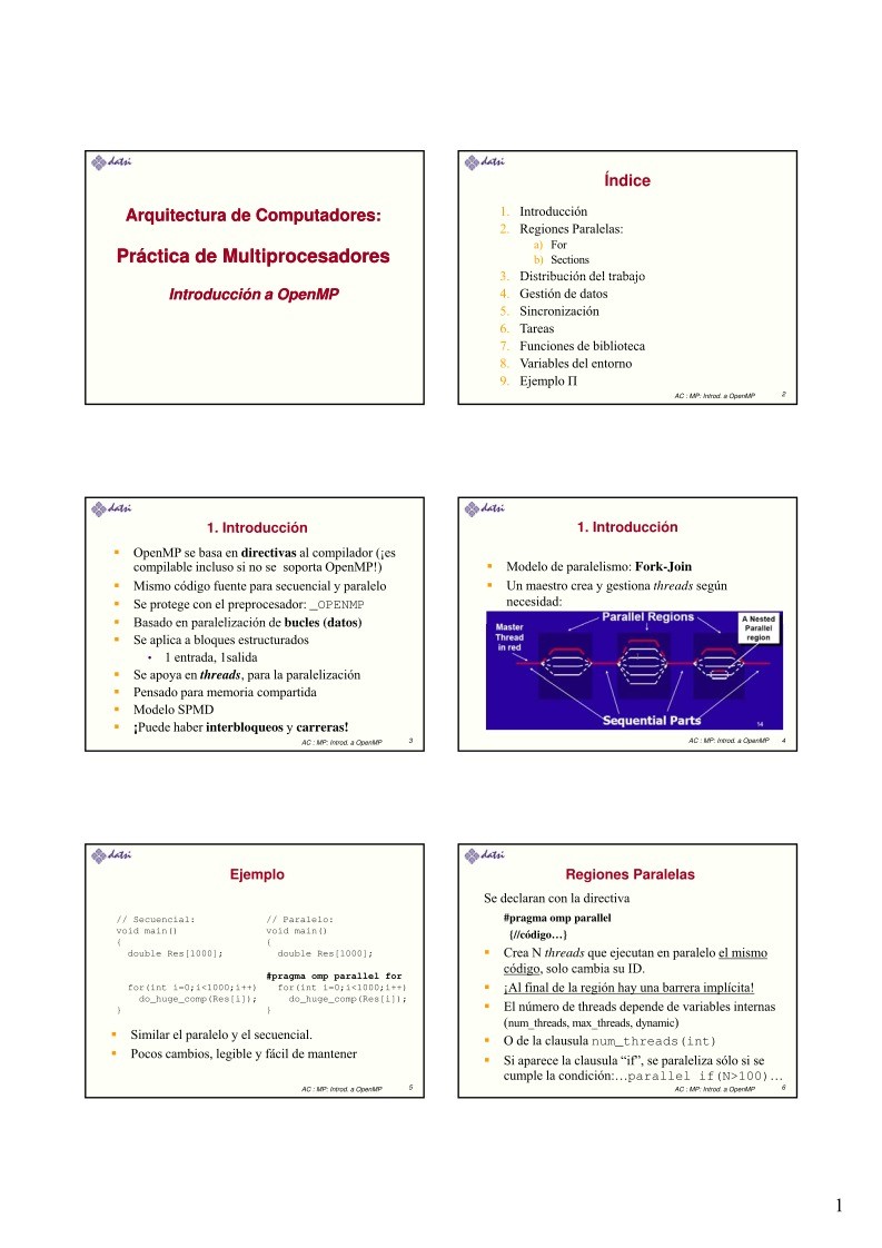 Imágen de pdf Práctica de Multiprocesadores Introducción a OpenMP - Arquitectura de Computadores