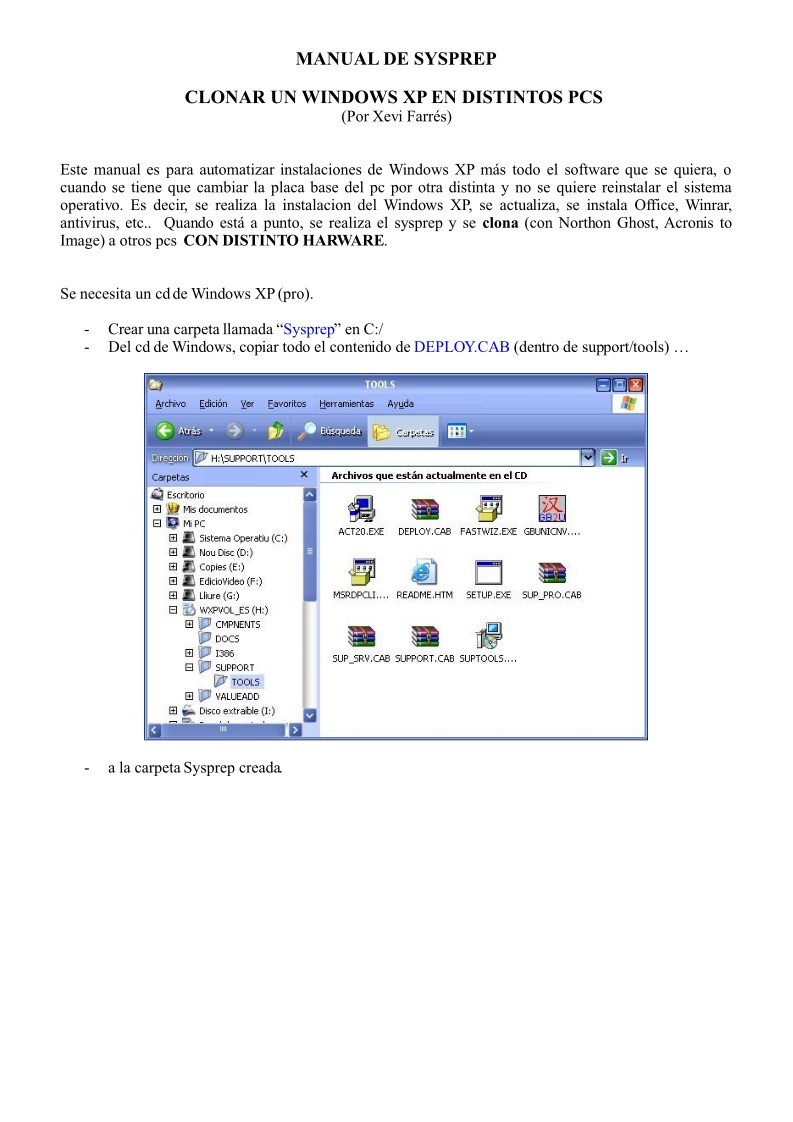 Imágen de pdf MANUAL DE SYSPREP - CLONAR UN WINDOWS XP EN DISTINTOS PCS
