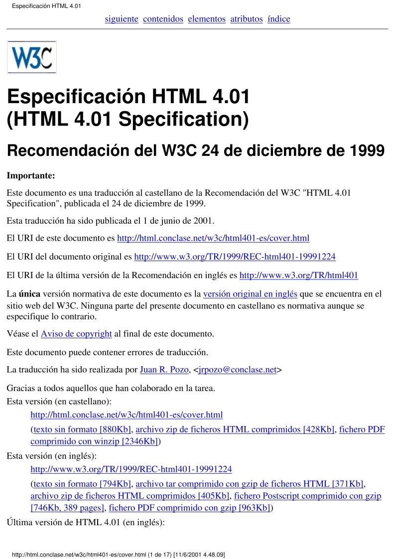 Imágen de pdf Especificación HTML 4.01
