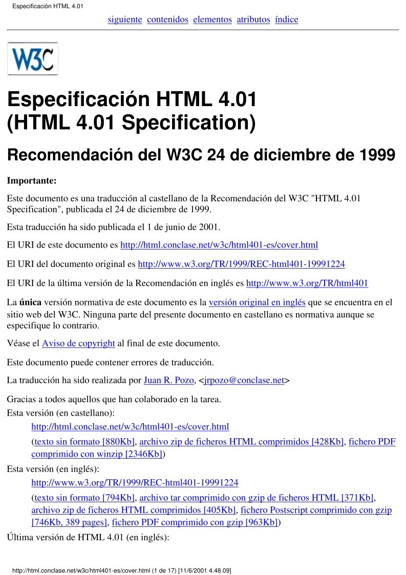 Imágen de pdf Especificación HTML 4.01