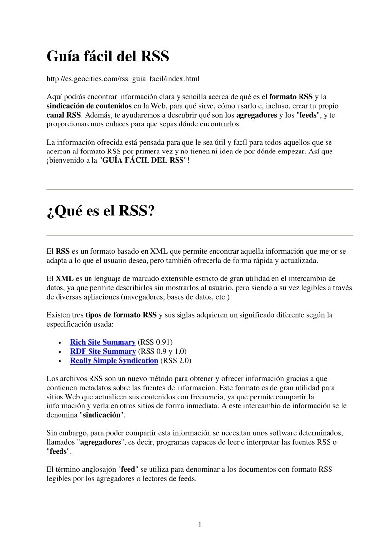 Imágen de pdf Guía fácil del RSS