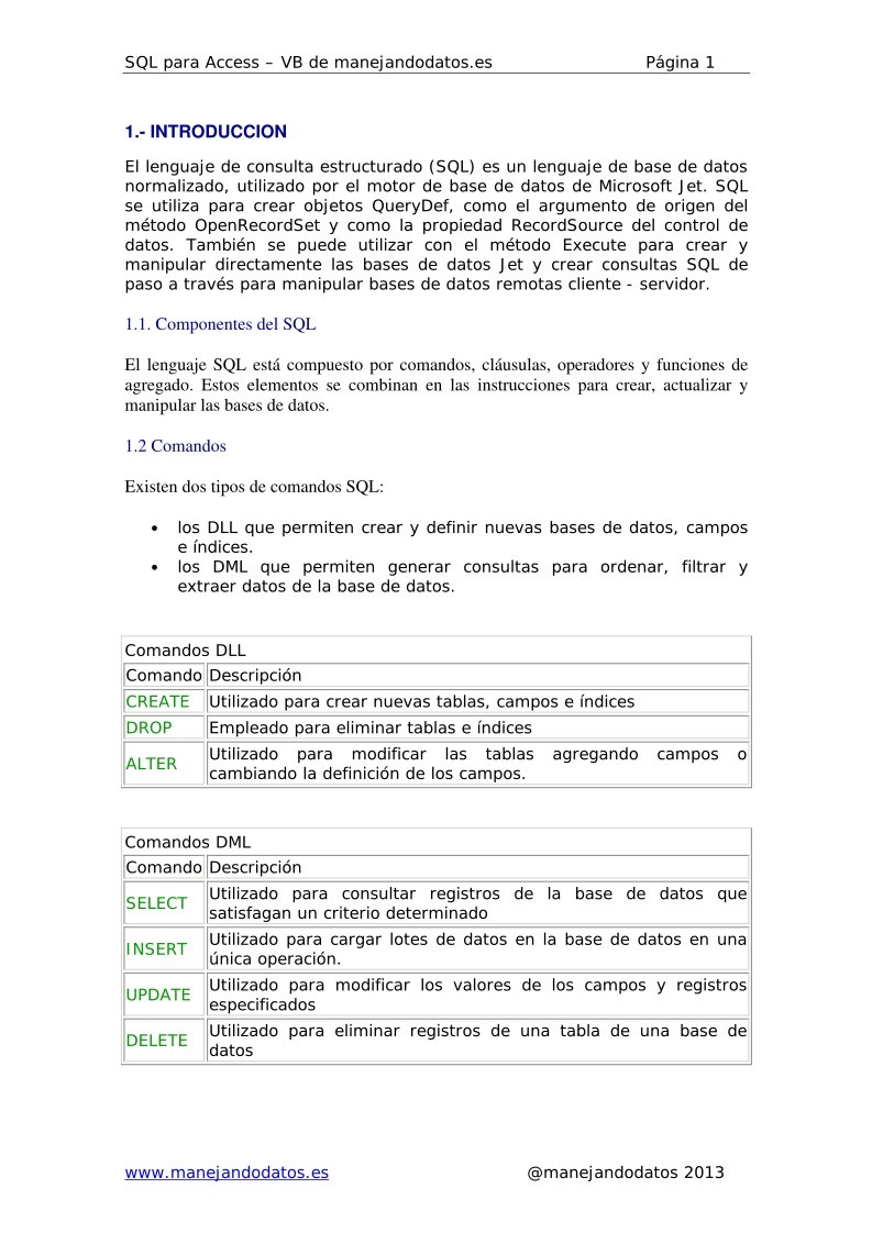 Imágen de pdf Tutorial SQL para Access
