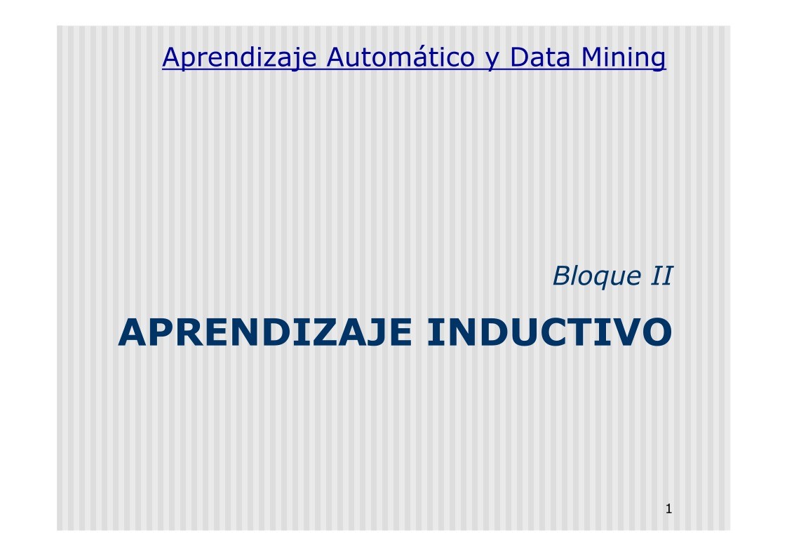 Imágen de pdf Aprendizaje inductivo - Aprendizaje Automático y Data Mining