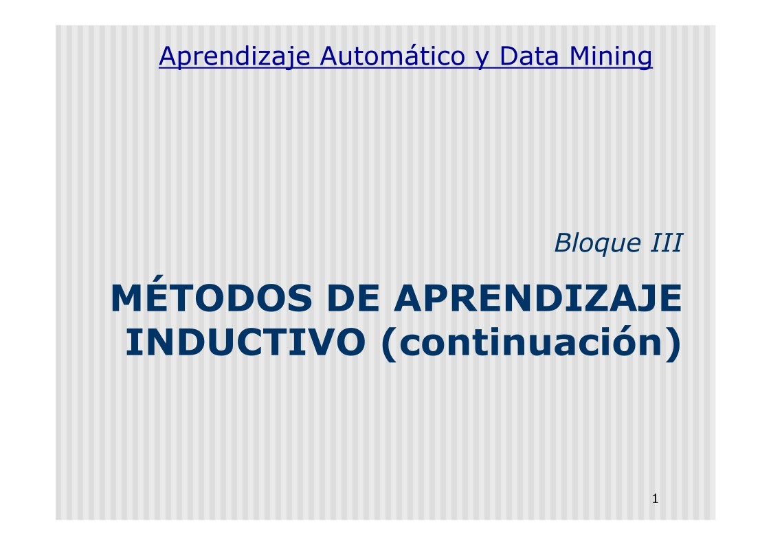 Imágen de pdf Método de aprendizaje inductivo (continuación) - Aprendizaje Automático y Data Mining