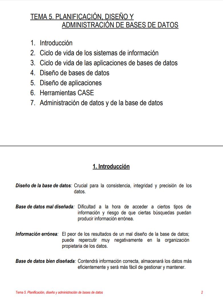 Imágen de pdf Tema 5. Planificación, diseño y administración de bases de datos