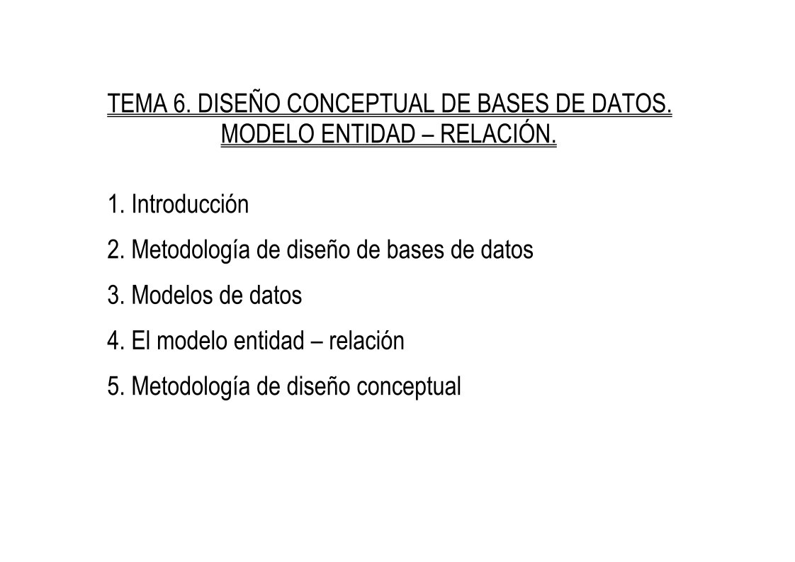 Imágen de pdf TEMA 6. DISEÑO CONCEPTUAL DE BASES DE DATOS. MODELO ENTIDAD – RELACIÓN