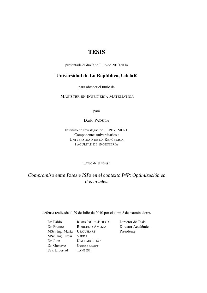 Imágen de pdf Compromiso entre Pares e ISPs en el contexto P4P: Optimización en dos niveles