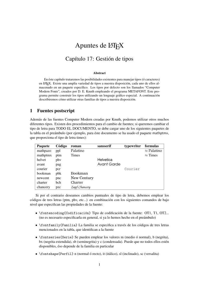 Imágen de pdf Apuntes de LATEX Capítulo 17: Gestión de tipos