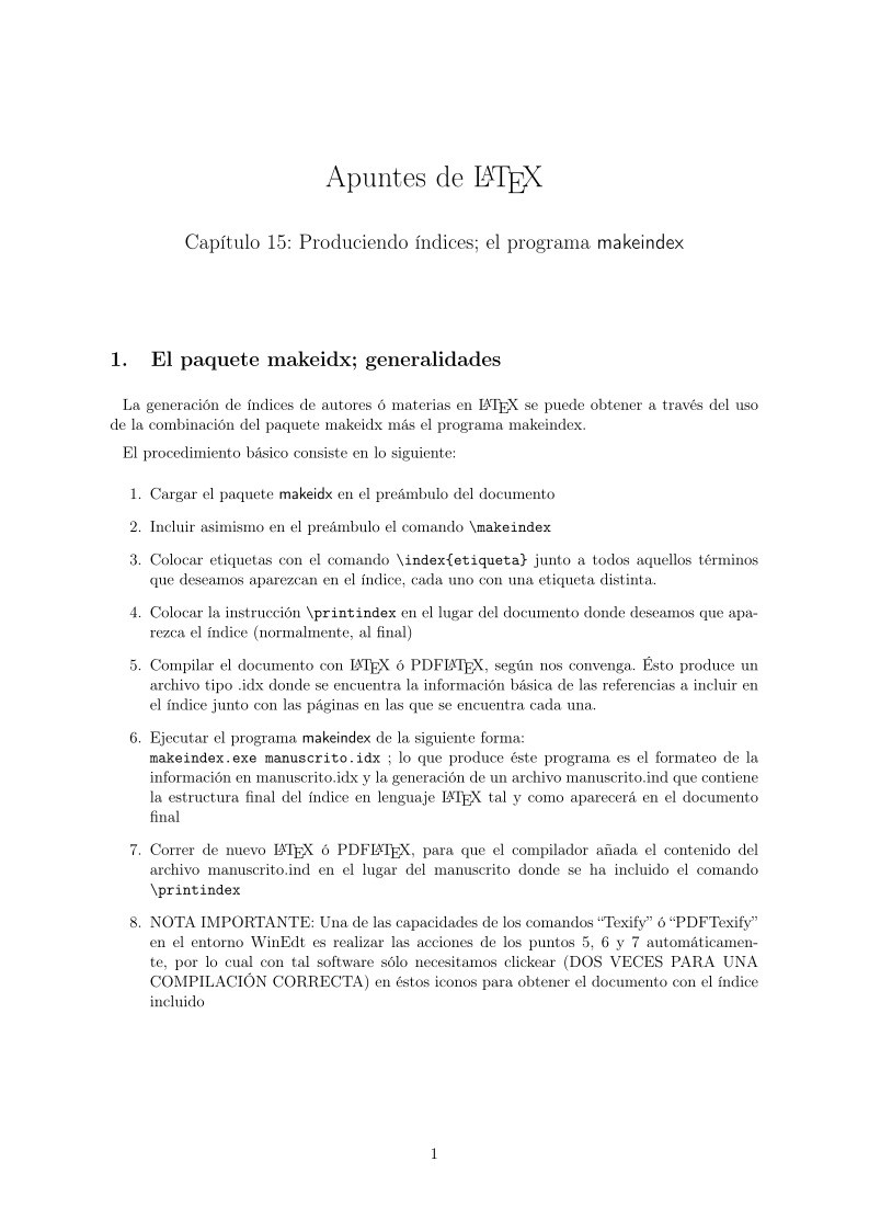 Imágen de pdf Apuntes de LATEX Capítulo 15: Produciendo índices; el programa makeindex