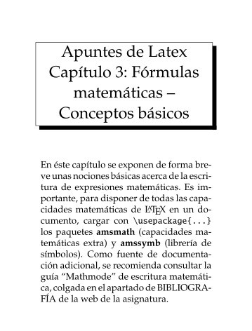 Imágen de pdf Apuntes de Latex Capítulo 3: Fórmulas matemáticas – Conceptos básicos