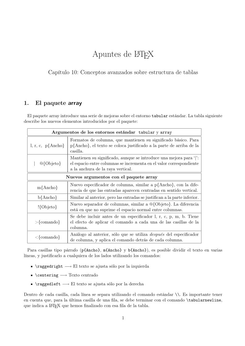 Imágen de pdf Apuntes de LATEX Capítulo 10: Conceptos avanzados sobre estructura de tablas