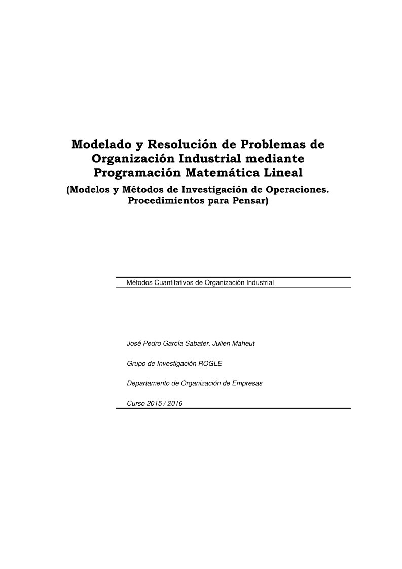 Imágen de pdf Modelado y Resolución de Problemas de Organización Industrial mediante Programación Matemática Lineal