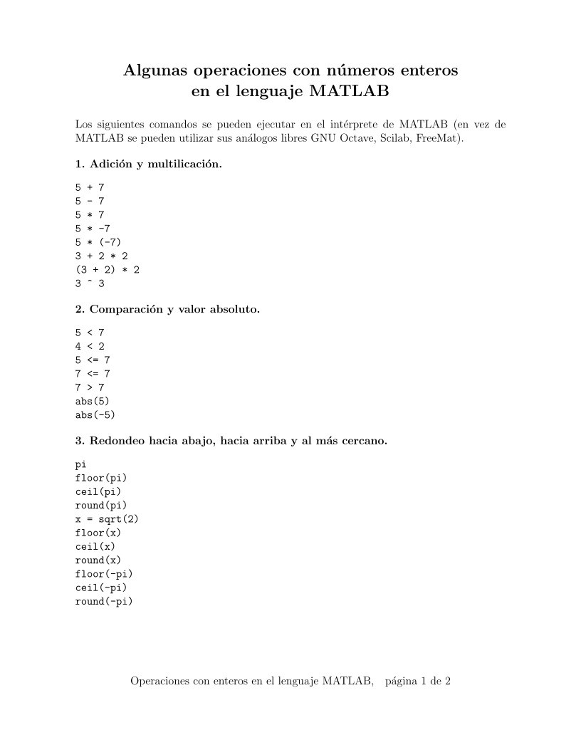 Imágen de pdf Algunas operaciones con números enteros en el lenguaje MATLAB
