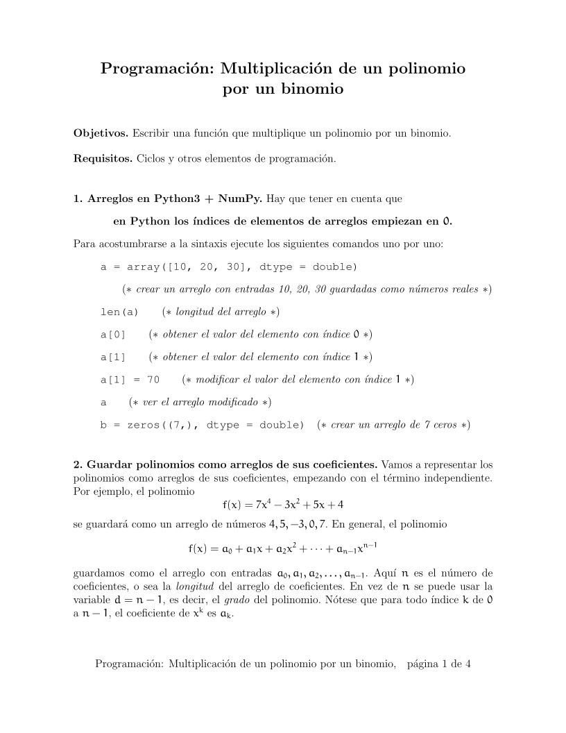 Imágen de pdf Programación: Multiplicación de un polinomio por un binomio