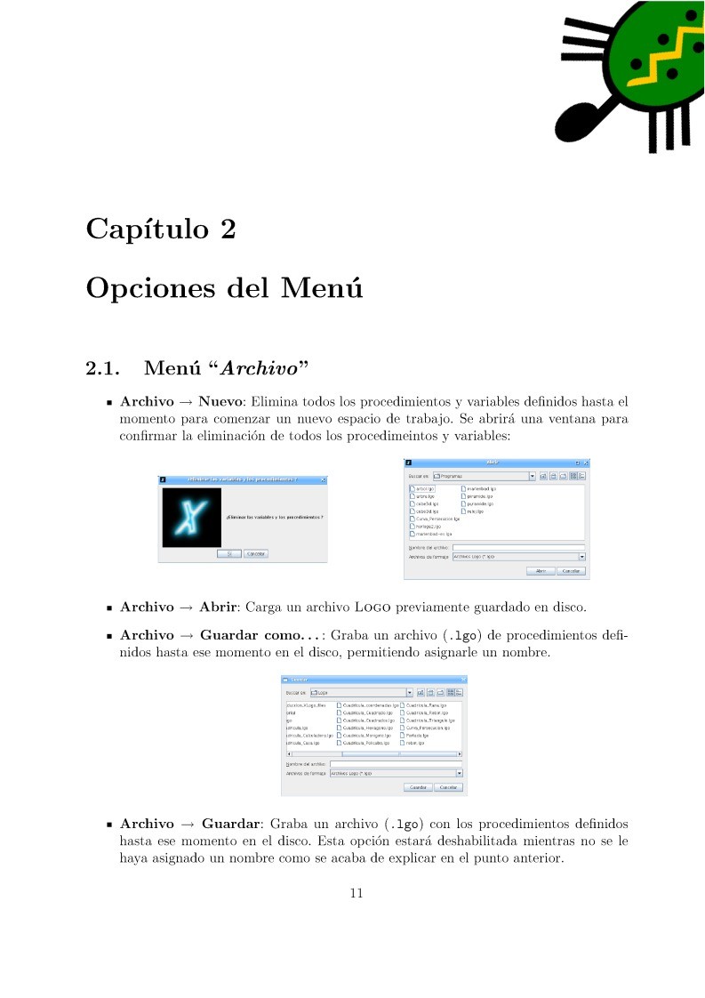 Imágen de pdf Curso XLogo - Capítulo 2 - Opciones del Menú