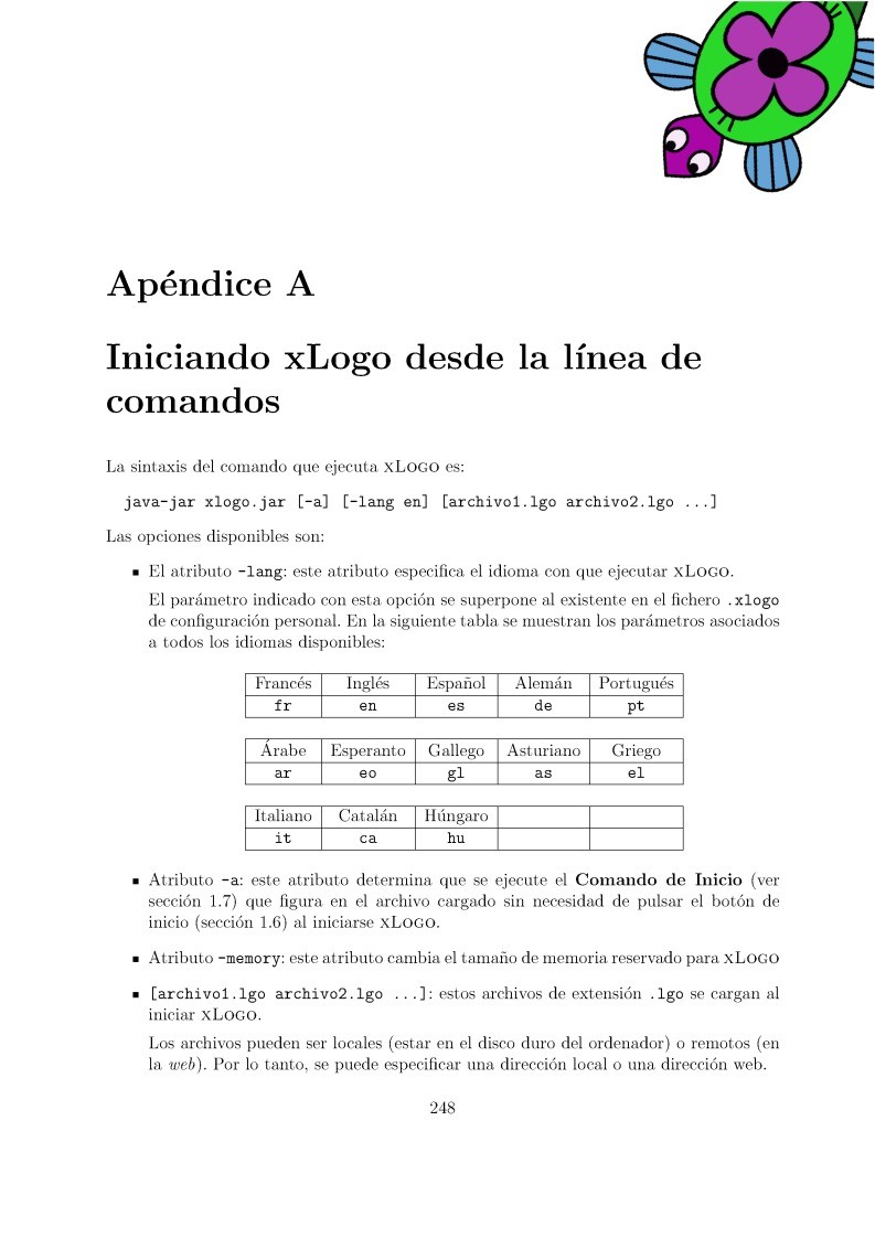 Imágen de pdf Curso XLogo - Apéndice A - Iniciando xLogo desde la línea de comandos