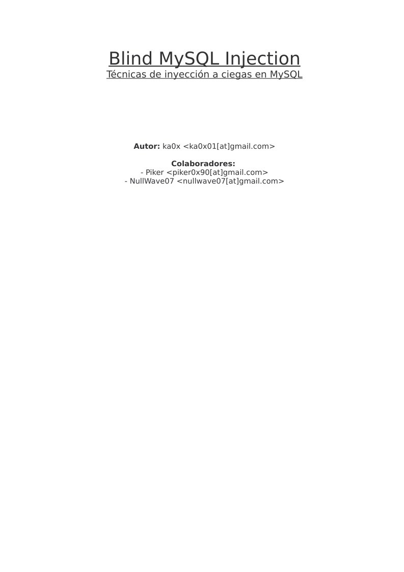 Imágen de pdf MySQL Blind Injection - Técnicas de inyección a ciegas en MySQL