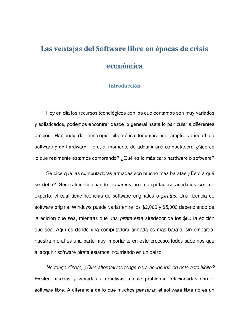 Imágen de pdf Las ventajas del Software libre en épocas de crisis económica