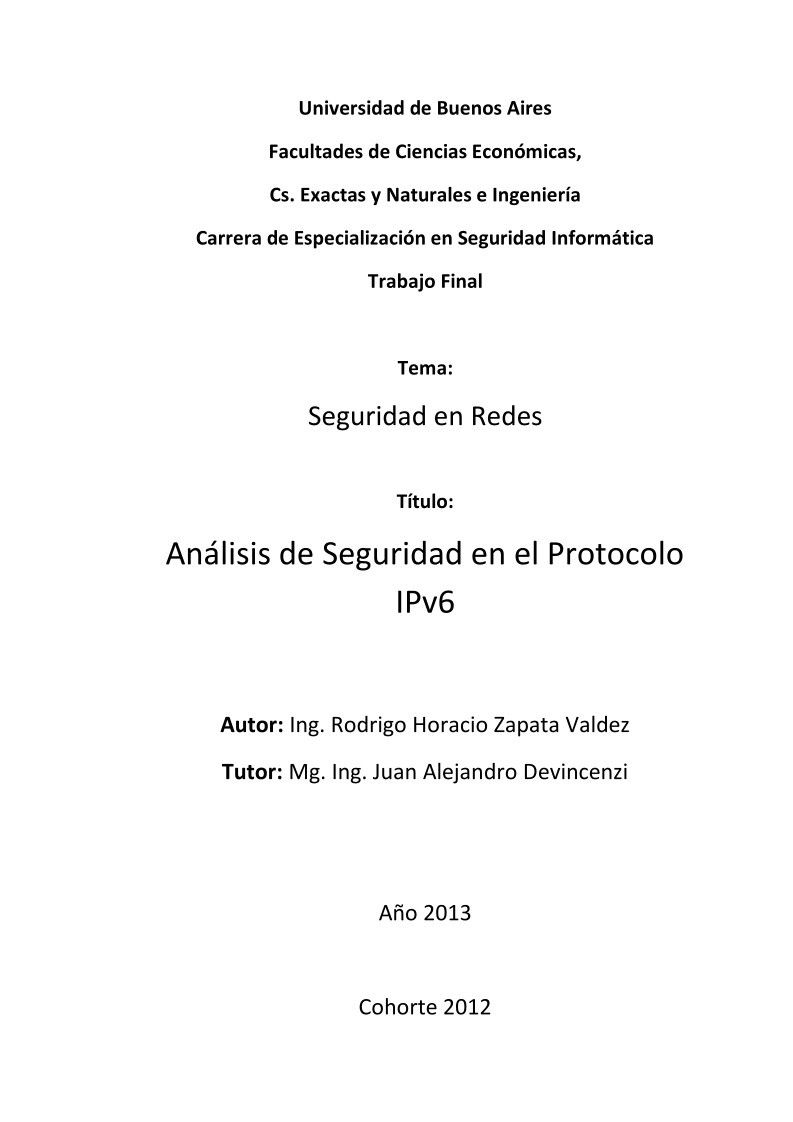 Imágen de pdf Análisis de Seguridad en el Protocolo IPv6