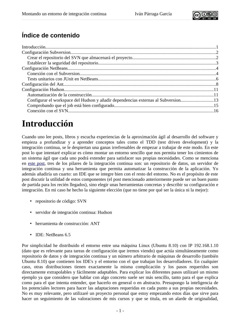 Imágen de pdf Montando un entorno ágil (Hudson + Ant + SVN + NetBeans)