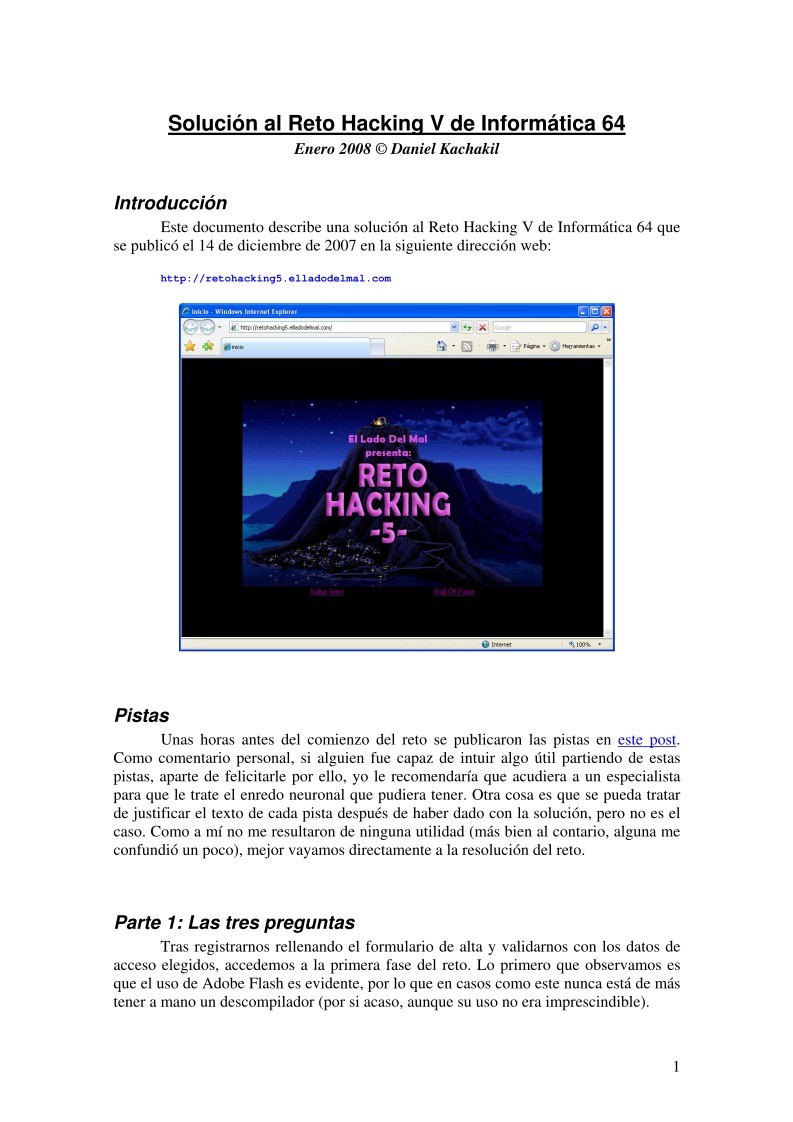 Imágen de pdf Solución al Reto Hacking V de Informática 64
