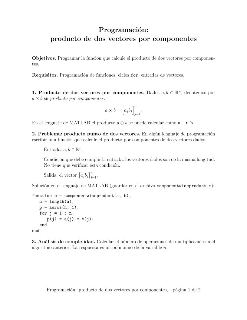 Imágen de pdf Programación: producto de dos vectores por componentes