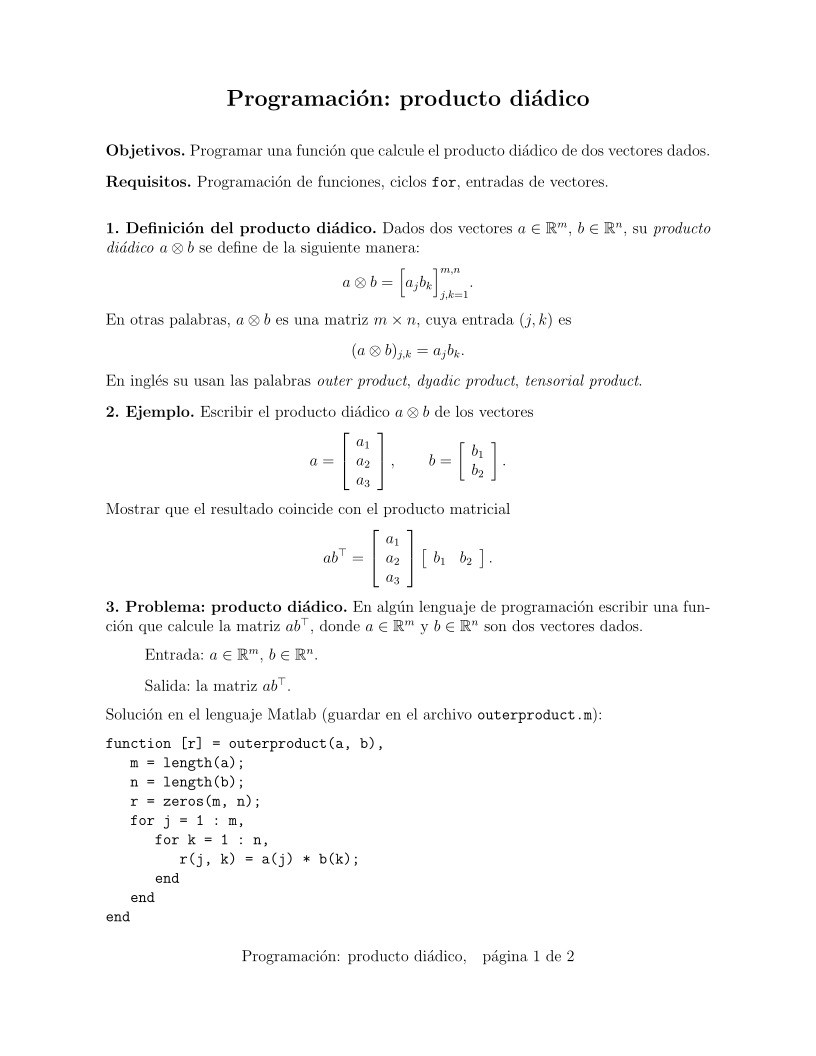 Imágen de pdf Programación: producto diádico