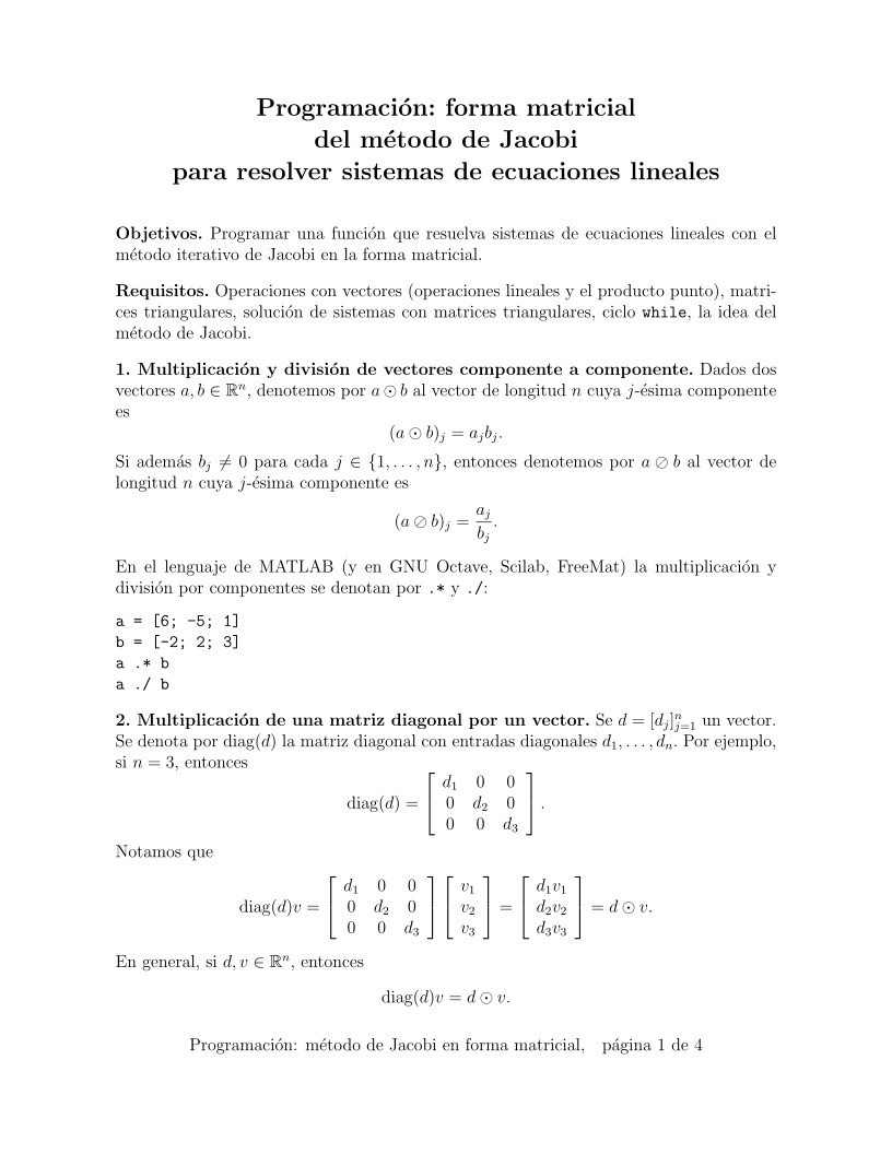 Imágen de pdf Programación: método de Jacobi para resolver sistemas de ecuaciones lineales en forma matricial
