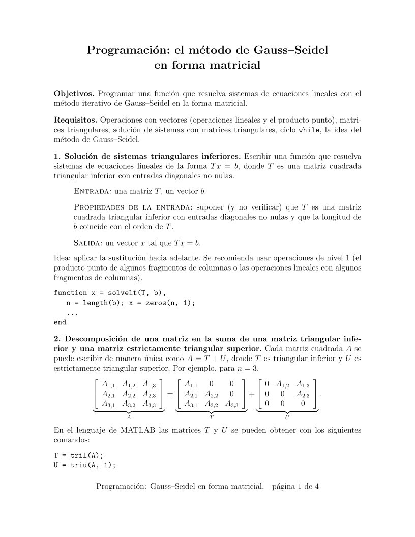 Imágen de pdf Programación: Gauss-Seidel en forma matricial