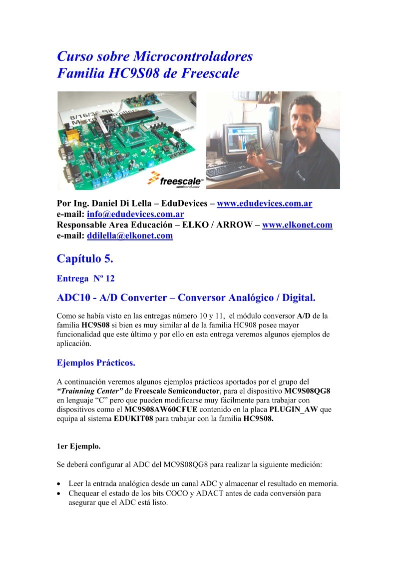 Imágen de pdf Capítulo 5/12 - ADC10 - A/D Converter – Conversor Analógico / Digital - Curso sobre Microcontroladores