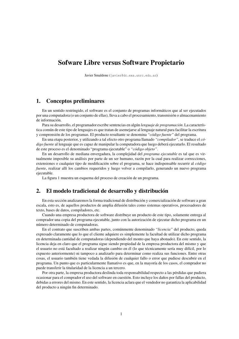 Imágen de pdf Sofware Libre versus Software Propietario