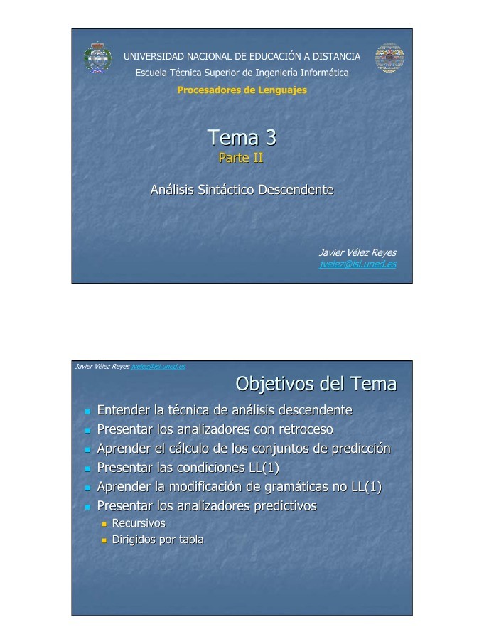 Imágen de pdf Procesadores de Lenguajes - Tema 3.II. Analisis Sintactico descendente