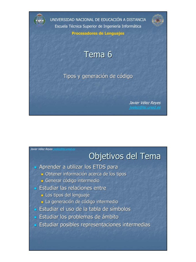 Imágen de pdf Procesadores de Lenguajes - Tema 6. Tipos y generación de código