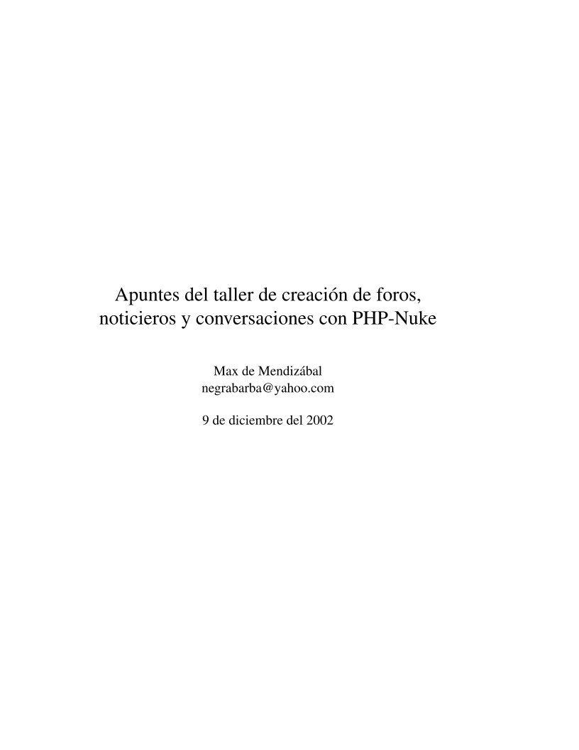 Imágen de pdf Apuntes del taller de creación de foros, noticieros y conversaciones con PHP-Nuke