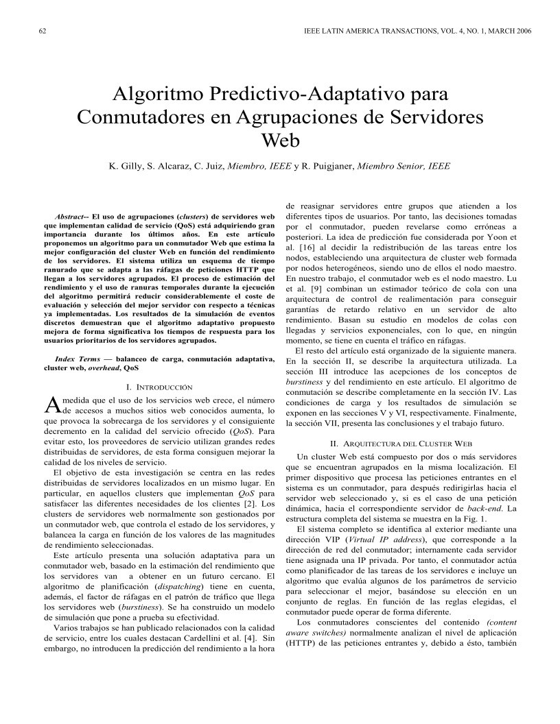 Imágen de pdf Algoritmo Predictivo-Adaptativo para Conmutadores en Agrupaciones de Servidores Web