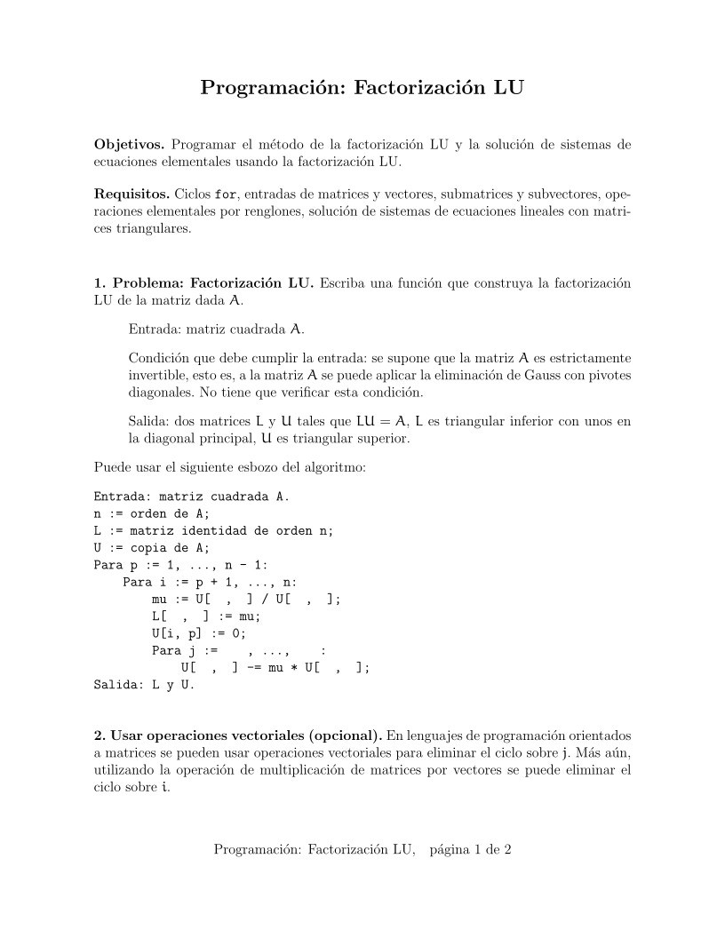 Imágen de pdf Programación: Factorización LU