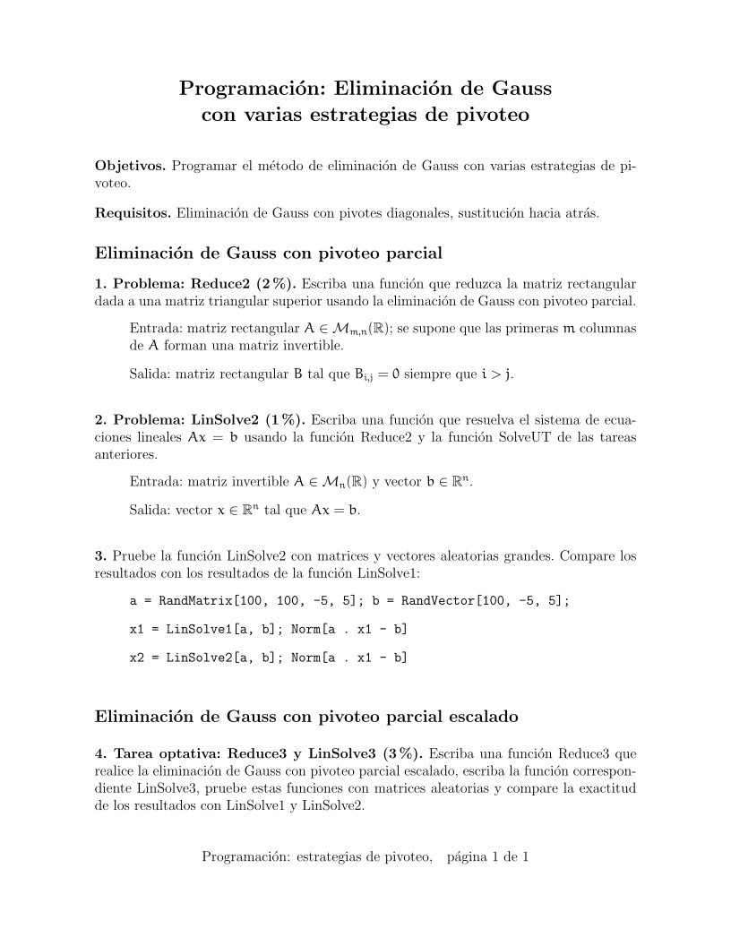 Imágen de pdf Programación: Eliminación de Gauss con varias estrategias de pivoteo