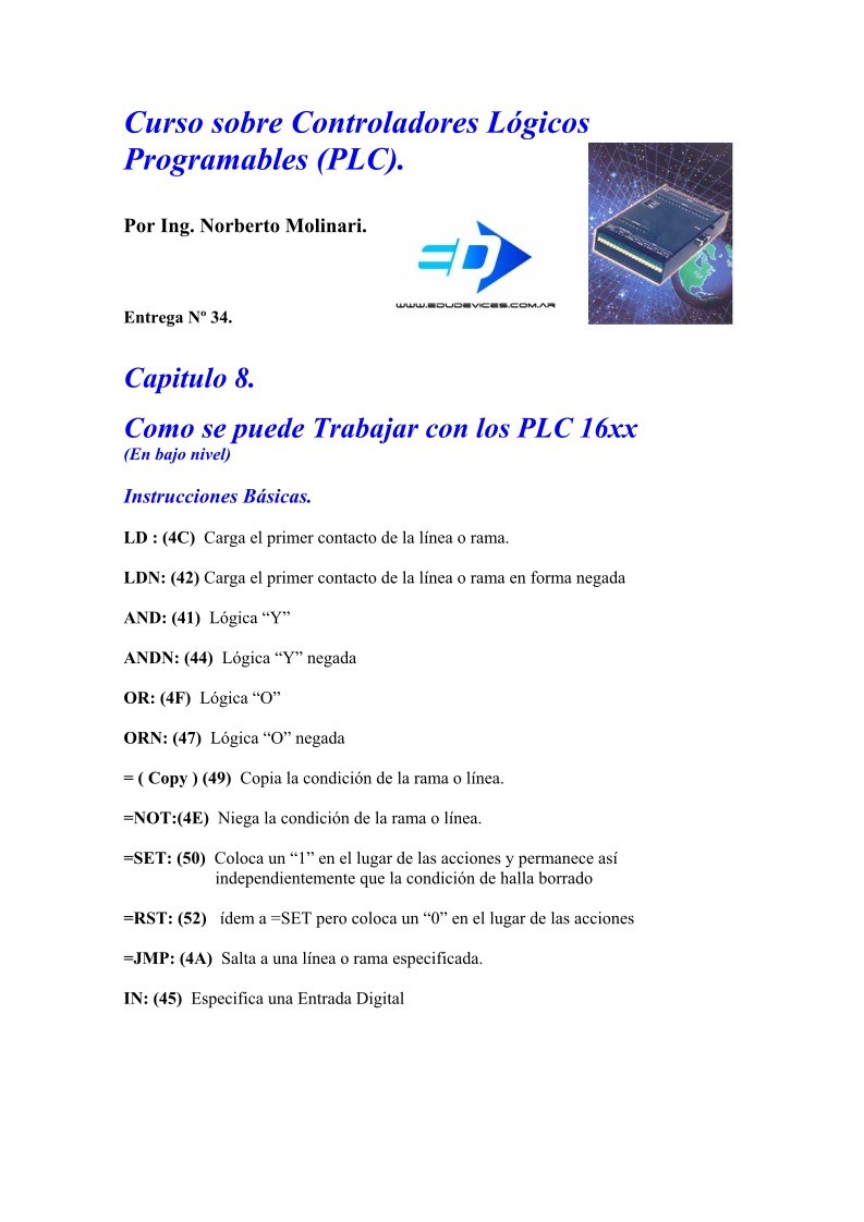 Imágen de pdf Entrega 34 - Curso sobre Controladores Lógicos Programables (PLC)