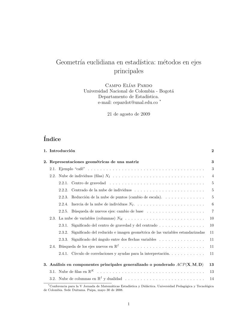 Imágen de pdf Geometría euclidiana en estadística: métodos en ejes principales