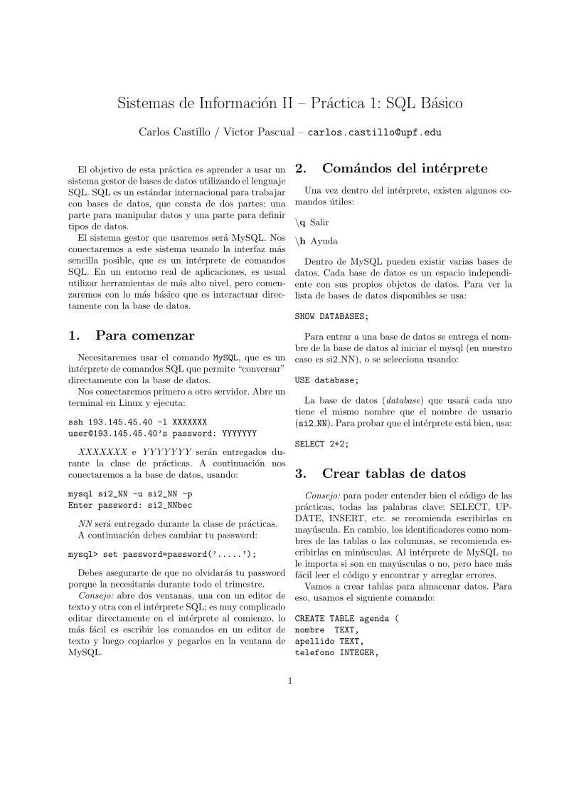 Imágen de pdf Sistemas de Información II - Práctica 1: SQL Básico