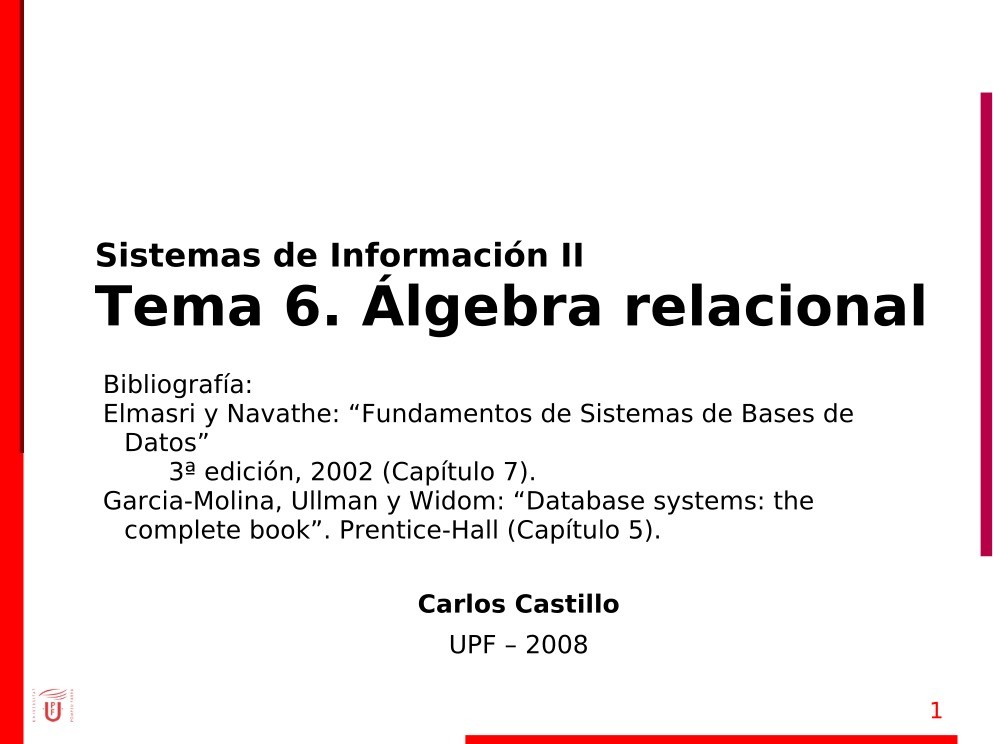 Imágen de pdf Tema 6. Álgebra relacional - Sistemas de Información II