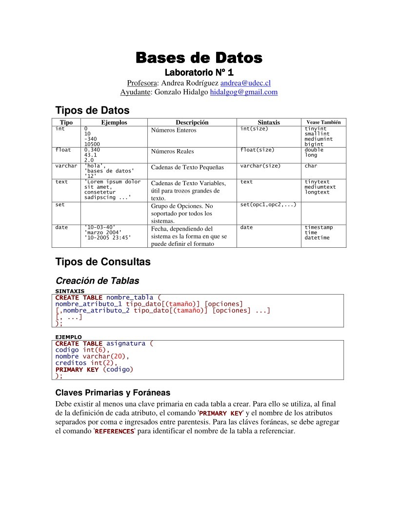 Imágen de pdf Bases de Datos - Laboratorio Nº1