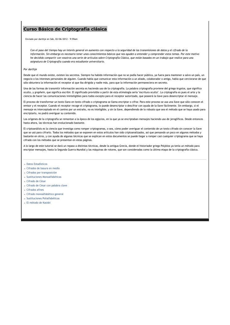 Pdf De Programación Curso Básico De Criptografía Clásica