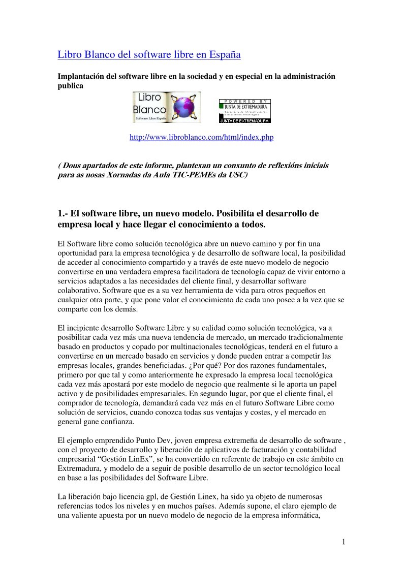 Imágen de pdf Libro Blanco del software libre en España