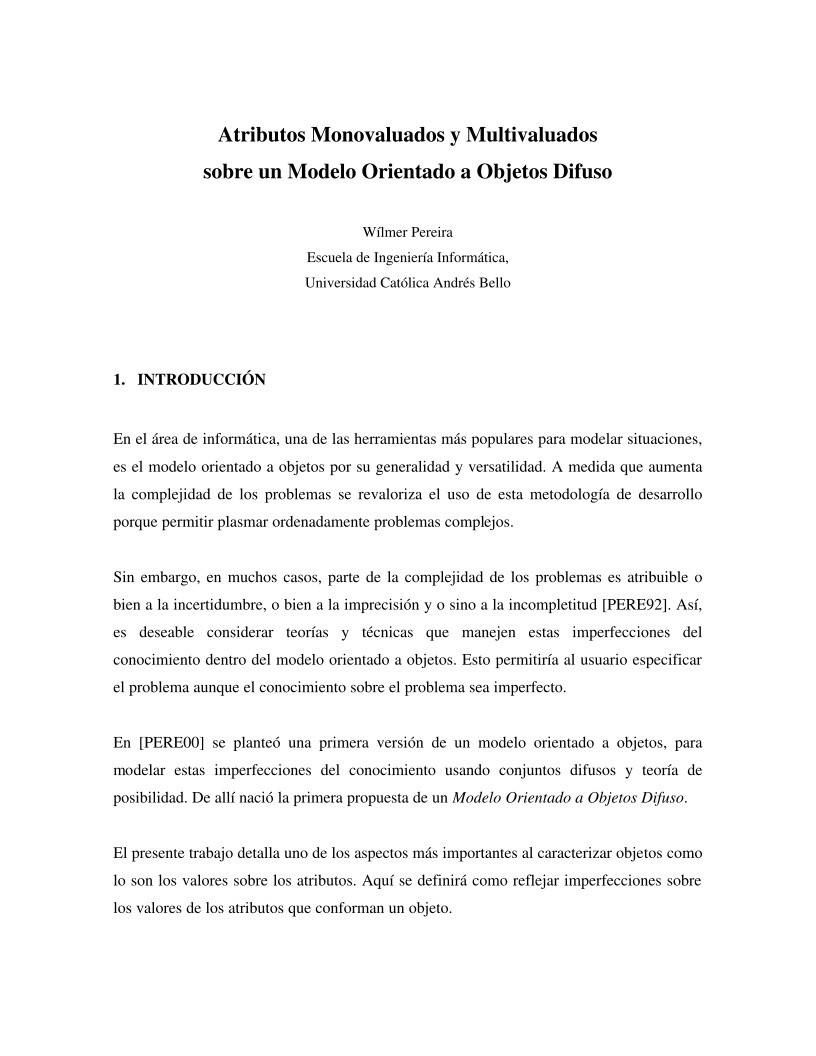 Imágen de pdf Atributos Monovaluados y Multivaluados sobre un Modelo Orientado a Objetos Difuso
